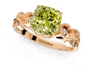 Leaf Engagement Ring Setting for Fancy Yellow Cushion Cut Center with Milgrain Accent Band and Prong Head in Rose Gold