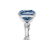 Solitaire Engagement Ring Setting for Fancy Blue Asscher Cut Center with Bezel Station Band and Prong Head in Platinum