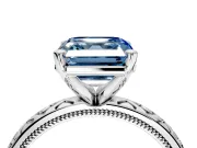 Solitaire Engagement Ring Setting for Fancy Blue Asscher Cut Center with Milgrain X Pattern Band and Prong Head in Sterling Silver