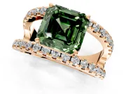 Solitaire Engagement Ring Setting for Fancy Green Asscher Cut Center with Wide-Open Split Shank and Prong Head in Rose Gold