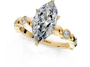 Solitaire Engagement Ring Setting for Marquise Center with Beaded Bezel Station Band and Prong Head in Yellow Gold