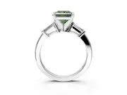 3 Stone Engagement Ring Setting for Fancy Green Princess Cut Center with Channel Baguette Accents and Prong Head in Sterling Silver