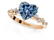 Cluster Engagement Ring Setting for Fancy Blue Heart-Shaped Center with Round Cut Accent Band and Prong Head in Rose Gold
