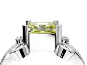 Solitaire Engagement Ring Setting for Fancy Yellow Asscher Cut Center with Twisted Band and Scroll Prong Head in Platinum