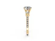 3 Stone Engagement Ring Setting for Round Cut Center with Round Cut Side Accents and Prong Head in Yellow Gold