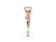 Leaf Motif Engagement Ring Setting for Radiant Cut Center with Pave Band and Prong Head in Rose Gold