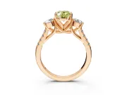 3 Stone Engagement Ring Setting for Fancy Yellow Oval Center with Crossover Basket, Pave Band and Prong Head in Rose Gold