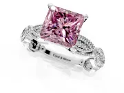 Solitaire Engagement Ring Setting for Fancy Pink Princess Cut Center with Marquise Panel Band and Prong Head in Sterling Silver