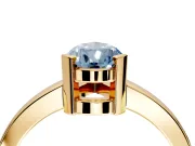 Solitaire Engagement Ring Setting for Fancy Blue Pear-Shaped Center with Plain Band and Flat Tab Prong Head in Yellow Gold