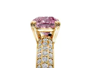 Solitaire Engagement Ring Setting for Fancy Pink Cushion Cut Center with Multi-Row Pave Accents and Basket Head in Yellow Gold