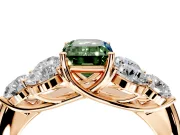 Cluster Engagement Ring Setting for Fancy Green Emerald Cut Center with Round Cut Accent Frame and Prong Head in Rose Gold