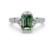 Floral Engagement Ring Setting for Fancy Green Emerald Cut Center with Pave Band and Floral Prong Head in White Gold