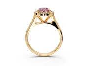 Halo Engagement Ring Setting for Fancy Pink Round Cut Center with Square Band and Prong Head in Yellow Gold
