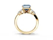 Leaf Cluster Engagement Ring Setting for Fancy Blue Asscher Cut Center with Marquise Accents and Prong Head in Yellow Gold