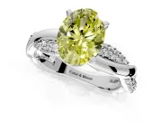 Solitaire Engagement Ring Setting for Fancy Yellow Oval Center with Pave and Plain Crossover and Basket Head in Platinum