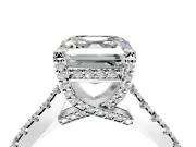 Solitaire Engagement Ring Setting for Asscher Cut Center with Widening Pave Band and Claw Prong Head in White Gold