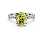 Solitaire Engagement Ring Setting for Fancy Yellow Oval Center with Round Cut Pave Band and Prong Head in Platinum