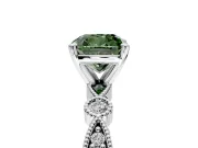 Solitaire Engagement Ring Setting for Fancy Green Cushion Cut Center with Milgrain Bezel Accents and Prong Head in White Gold