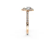 Halo Engagement Ring Setting for Heart-Shaped Center with Narrowing Pave Band and Prong Head in Rose Gold
