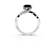 Solitaire Engagement Ring Setting for Fancy Black Cushion Cut Center with Narrow Twist Pave Band and Prong Head in Sterling Silver