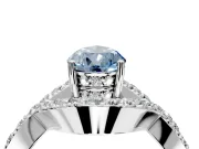 Halo Engagement Ring Setting for Fancy Blue Pear-Shaped Center with Pave Infinity Twist Band and Prong Head in White Gold