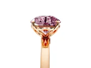 Solitaire Engagement Ring Setting for Fancy Pink Round Cut Center with Thin Rounded Plain Band and Prong Head in Rose Gold