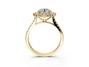 Halo Engagement Ring Setting for Round Cut Center with Single-Row Pave, Open Basket and Prong Head in Yellow Gold