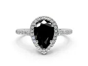 Halo Engagement Ring Setting for Fancy Black Pear-Shaped Center with Pave Accents, Heart Basket and Prong Head in Platinum
