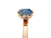 Solitaire Engagement Ring Setting for Fancy Blue Cushion Cut Center with Thin Rounded Plain Band and Prong Head in Rose Gold