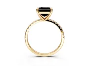 Solitaire Engagement Ring Setting for Fancy Black Asscher Cut Center with Fine Pave Narrow Band and Prong Head in Yellow Gold