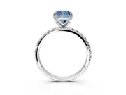 Solitaire Engagement Ring Setting for Fancy Blue Cushion Cut Center with Micro Pave Band and Prong Head in Platinum