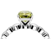 Solitaire Engagement Ring Setting for Fancy Yellow Emerald Cut Center with Beaded Bezel Station Band and Prong Head in Platinum