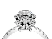 Halo Engagement Ring Setting for Emerald Cut Center with Openwork Halo, Pave Band and Prong Head in Sterling Silver