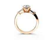 3 Stone Engagement Ring Setting for Oval Center with Channel Baguette Accents and Prong Head in Rose Gold