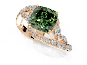 Solitaire Engagement Ring Setting for Fancy Green Cushion Cut Center with Pave Bypass Twist Band and Prong Head in Rose Gold