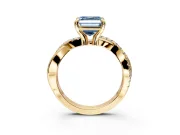 Solitaire Engagement Ring Setting for Fancy Blue Asscher Cut Center with Half-Pave Crossover Band and Prong Head in Yellow Gold