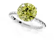 Solitaire Engagement Ring Setting for Fancy Yellow Round Cut Center with Plain Twisted Rope Band and Prong Head in Platinum