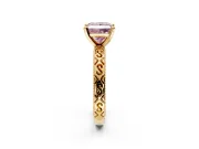 Solitaire Engagement Ring Setting for Fancy Pink Princess Cut Center with Scrollwork Band and Prong Head in Yellow Gold