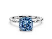 Solitaire Engagement Ring Setting for Fancy Blue Cushion Cut Center with Plain Twisted Rope Band and Prong Head in White Gold