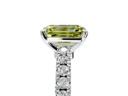 Solitaire Engagement Ring Setting for Fancy Yellow Emerald Cut Center with Single Row Accent Band and Prong Head in Platinum