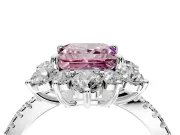 Floral Halo Engagement Ring Setting for Fancy Pink Princess Cut Center with Pave Accents and Prong Head in White Gold