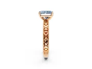 Solitaire Engagement Ring Setting for Fancy Blue Radiant Cut Center with XO Engraved Band and Prong Head in Rose Gold