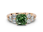 Cluster Engagement Ring Setting for Fancy Green Cushion Cut Center with Round Cut Accent Frame and Prong Head in Rose Gold