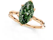 Solitaire Engagement Ring Setting for Fancy Green Marquise Center with Bamboo Band and Prong Head in Rose Gold
