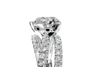 Solitaire Engagement Ring Setting for Heart-Shaped Center with Woven 3-Strand Pave Band and Prong Head in White Gold