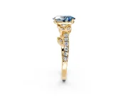 Leaf Motif Engagement Ring Setting for Fancy Blue Oval Center with Pave Band and Prong Head in Yellow Gold