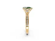 Cluster Engagement Ring Setting for Fancy Green Pear-Shaped Center with Bezel Accent Clusters and Prong Head in Yellow Gold