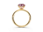 Low-Set Solitaire Engagement Ring Setting for Fancy Pink Round Cut Center with Thin Plain Band and Prong Head in Yellow Gold