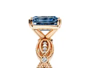 Solitaire Engagement Ring Setting for Fancy Blue Emerald Cut Center with Marquise Panel Band and Prong Head in Rose Gold