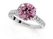 Solitaire Engagement Ring Setting for Fancy Pink Round Cut Center with Partway Pave Band and Prong Head in Platinum